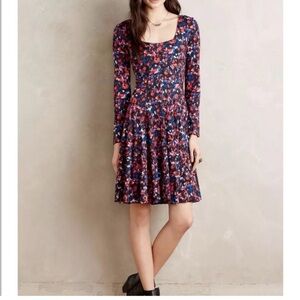 NWT HD in Paris from Anthropologie Red and Blue Floral Long Sleeve Dress